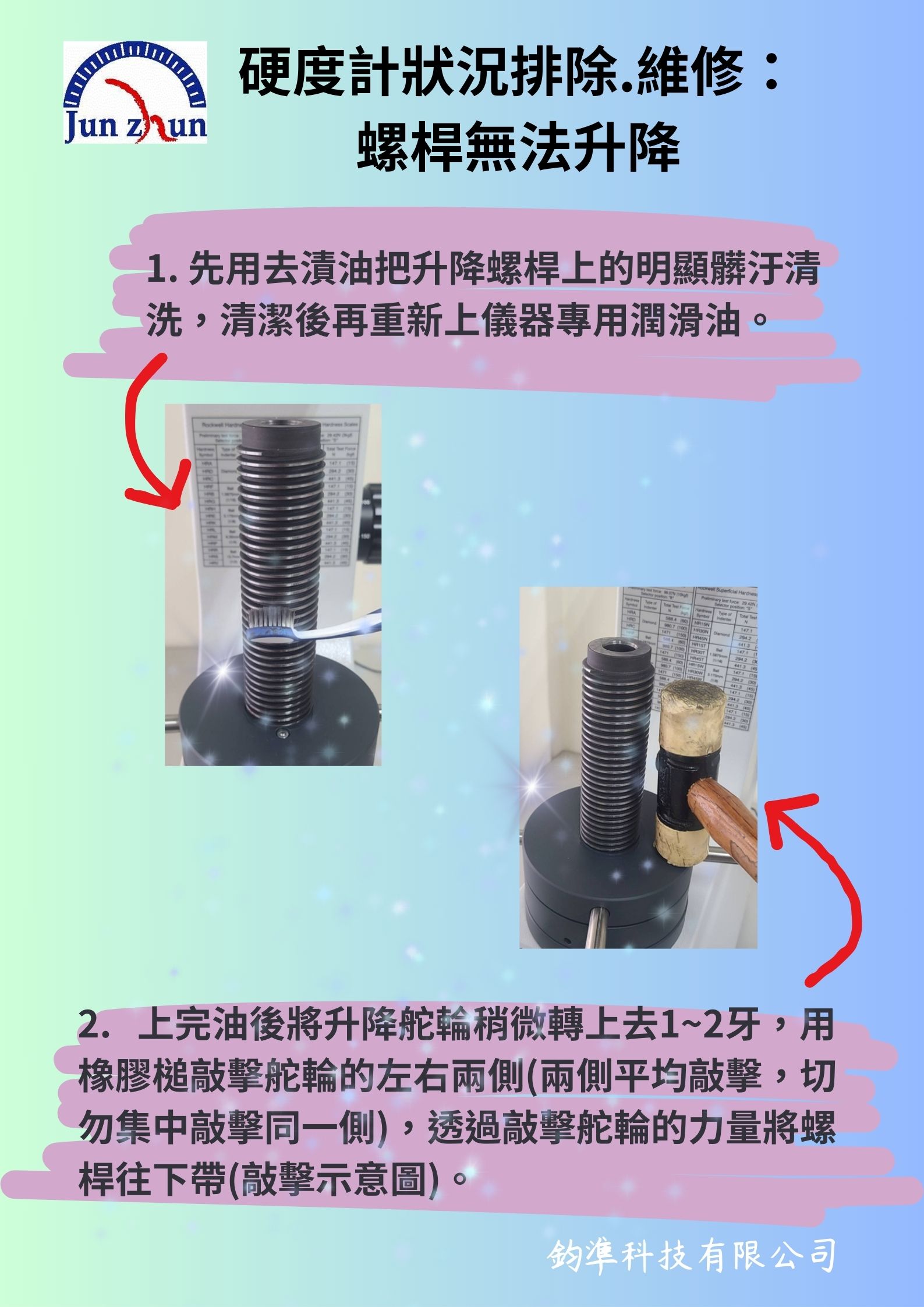 洛氏硬度計.問題.狀況.卡住.不能升降.螺桿.螺牙卡卡.降不下來